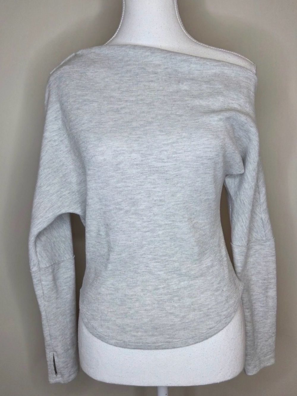 Free People Light Gray Thermal Boat Neck, Off-Shoulder XS